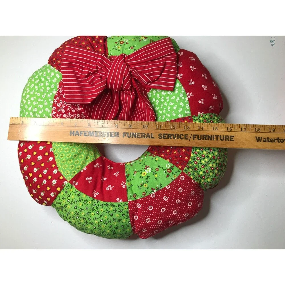 Set Of 2 Vintage Handmade Christmas Stuffed Fabric Wreaths Handmade Decor 16”